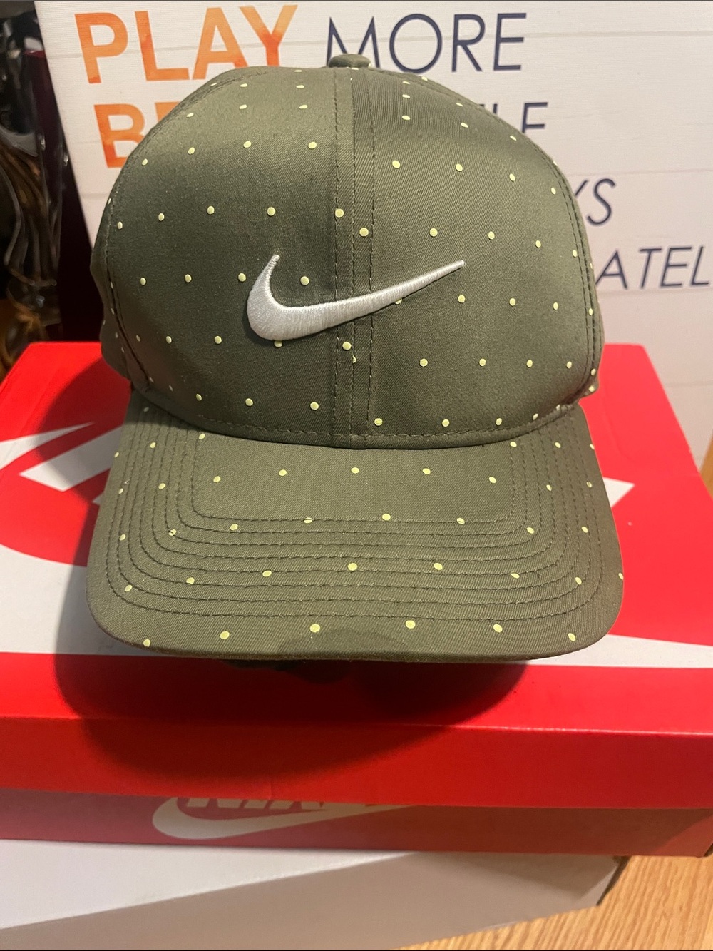Nike Olive Dot Baseball Cap with White Swoosh